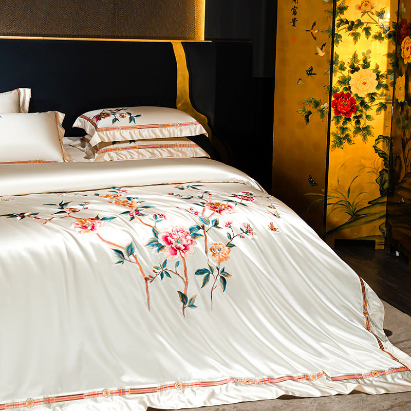 Palace Style Egyptian Cotton Peony Embroidery Duvet Cover | 3CARATS