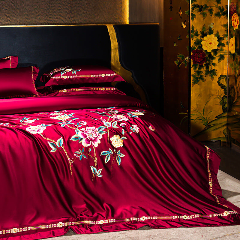 Palace Style Egyptian Cotton Peony Embroidery Duvet Cover | 3CARATS