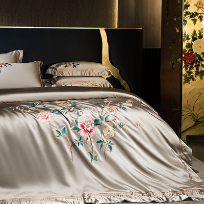 Palace Style Egyptian Cotton Peony Embroidery Duvet Cover | 3CARATS