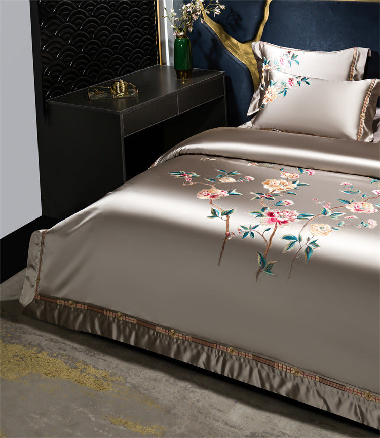 Palace Style Egyptian Cotton Peony Embroidery Duvet Cover | 3CARATS