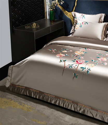 Palace Style Egyptian Cotton Peony Embroidery Duvet Cover | 3CARATS