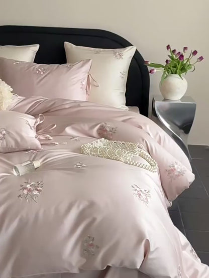 Soft Cotton Rose Sweetheart Embroidered Bedding Set | 3CARATS