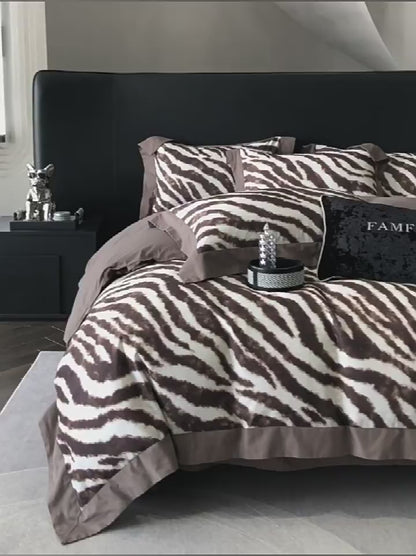 Luxury Zebra Print 120S Long-Staple Cotton Bedding Set | 3CARATS