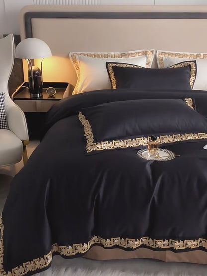 Gold Embroidery Egyptian Cotton Duvet Cover | 3CARATS